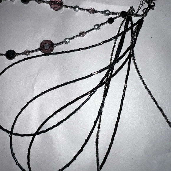 Vintage Purple Black Multi Strand Beaded Layer Necklace - Picture 8 of 11